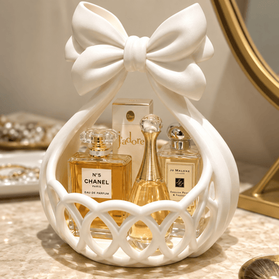 Elegant Silk White Bow Perfume Organizer (PREPAID ONLY)