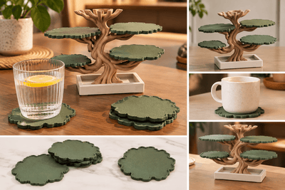 Decorative Tree Coaster Set with Holder (PREPAID ONLY)