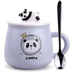 Cute Panda Mug with Lid and spoon (Purple)
