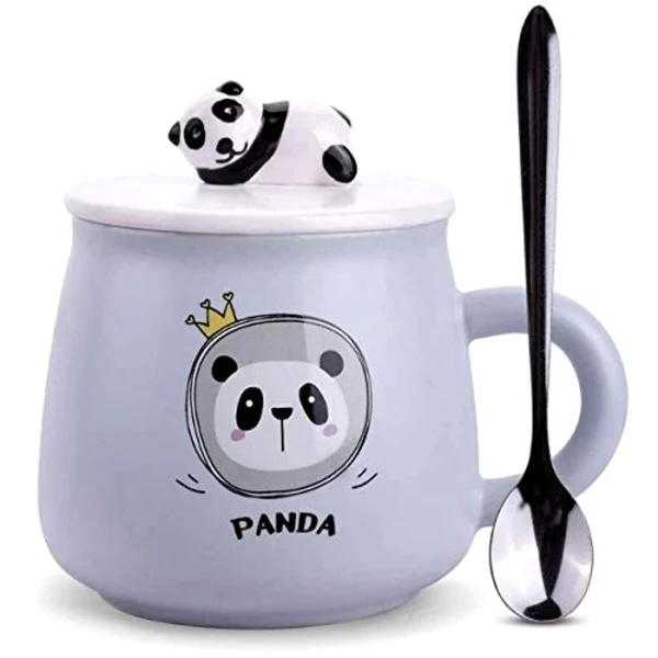 Cute Panda Mug with Lid and spoon (Purple)