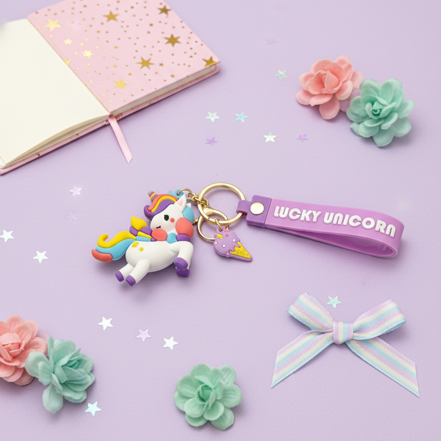 WHITE UNICORN KEY CHAIN