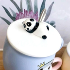 Cute Panda Mug with Lid and spoon (Purple)