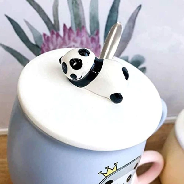Cute Panda Mug with Lid and spoon (Purple)