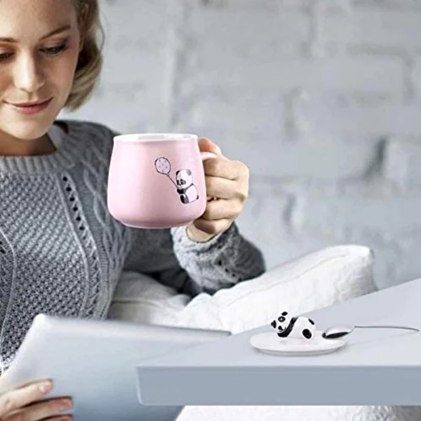 Cute Panda Mug with Lid and spoon (PINK)