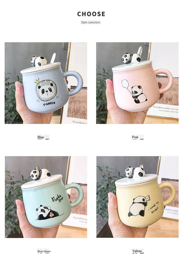 Cute Panda Mug with Lid and spoon (Green)