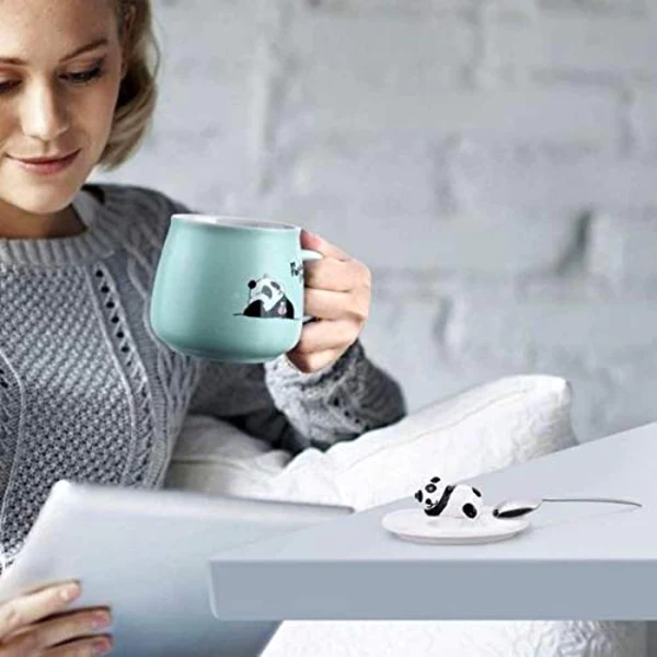 Cute Panda Mug with Lid and spoon (Green)