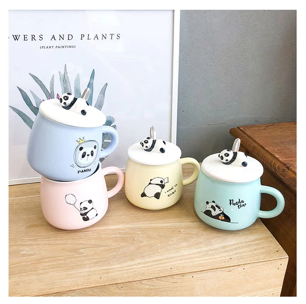 Cute Panda Mug with Lid and spoon (Green)