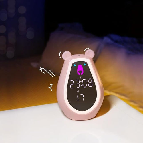 Adorable Bear Alarm Clock with Digital Mirror & Gesture Sensing Makeup Light – Snooze Mode & Voice Control Function