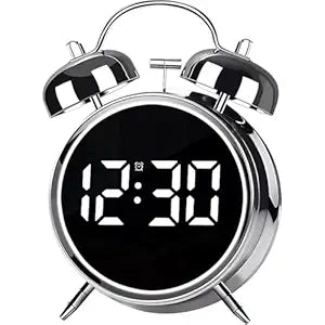 Alarm Clock for Heavy Sleepers, Digital Clock, Alarm Clock for Students with Adjustable Brightness, Snooze Function, Temperature & Touch to Wake (Silver), 3.81 cm