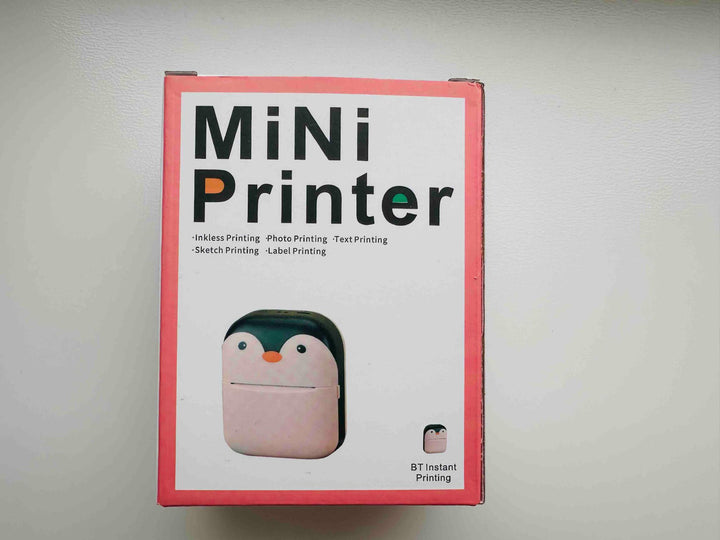Pickitt Penguin Design Mini Portable Printer, Wireless Bluetooth Connectivity for Android & iOS System, Inkless Black and White Thermal Printer with Printing Paper Roll