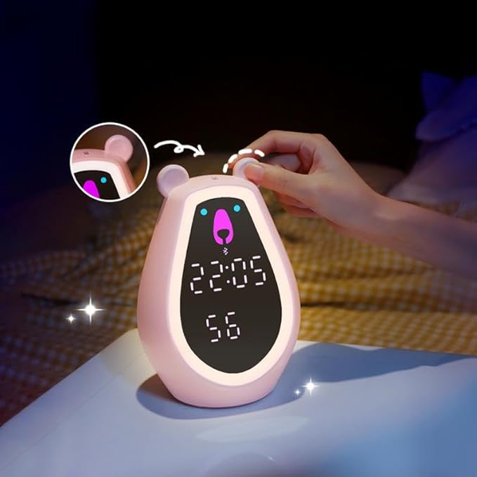 Adorable Bear Alarm Clock with Digital Mirror & Gesture Sensing Makeup Light – Snooze Mode & Voice Control Function