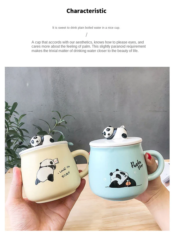 Cute Panda Mug with Lid and spoon (Green)