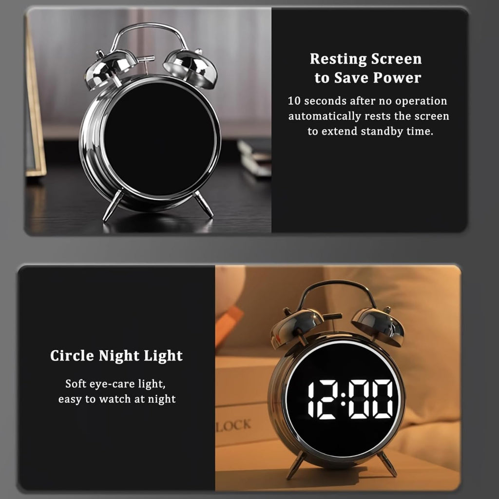 Alarm Clock for Heavy Sleepers, Digital Clock, Alarm Clock for Students with Adjustable Brightness, Snooze Function, Temperature & Touch to Wake (Silver), 3.81 cm
