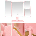3X Trifold Makeup Mirror with Adjustable LED Lights  (pink)