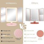 3X Trifold Makeup Mirror with Adjustable LED Lights  (pink)