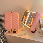 3X Trifold Makeup Mirror with Adjustable LED Lights  (pink)