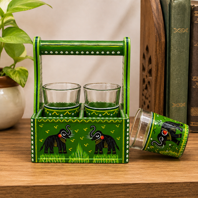 Wooden Glass Holder with 4 Glasses Showpiece  (PREPAID ONLY)