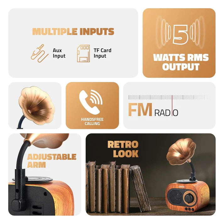 Retro Charm Bluetooth Gramophone Speaker – Vintage Elegance Meets Modern Sound!