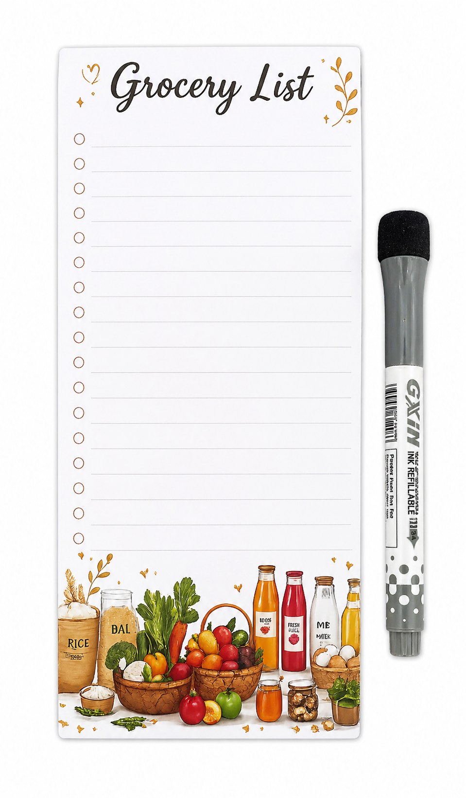GROCERY LIST  PLANNER FRIDGE MAGNET  ( 1 MAGNETIC MARKER WITH ERAZER FREE)