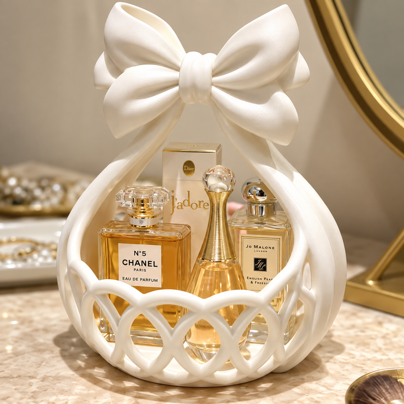 Elegant Silk White Bow Perfume Organizer (PREPAID ONLY)