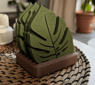 Monstera Leaf Coaster Set with Holder
