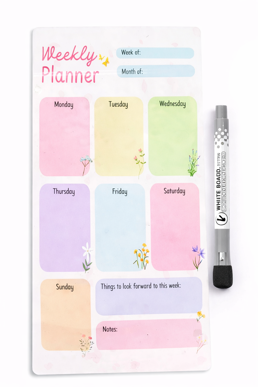 WEEKLY PLANNER FRIDGE MAGNET  ( 1 MAGNETIC MARKER WITH ERAZER FREE)