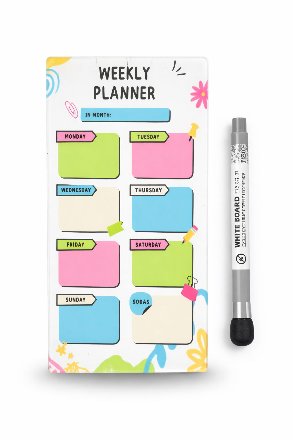 WEEKLY PLANNER FRIDGE MAGNET ( 1 MAGNETIC MARKER WITH ERAZER FREE)