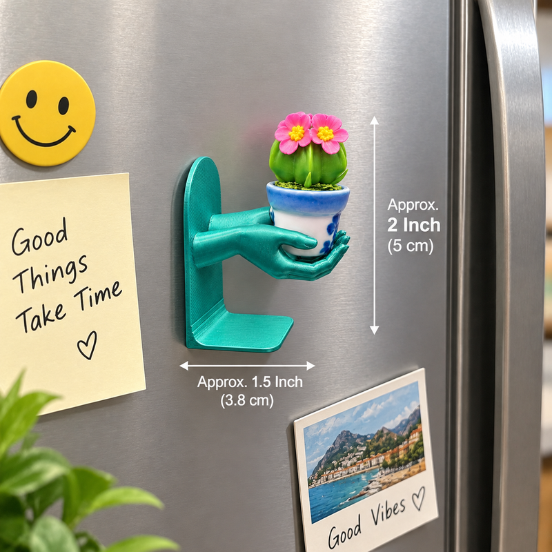 Hand Holding Mini Cactus Fridge Magnet (random color)🌵🌸