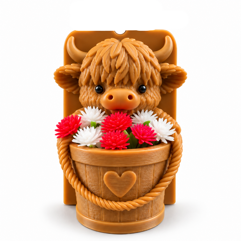 Highland Cow Flower Basket Fridge Magnet
