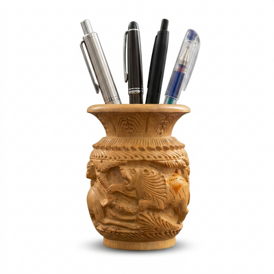 Vase Hand-Carved Wooden Pen Holder (PREPAID ONLY)