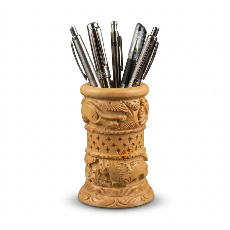 Hand-Carved Wooden Pen Holder (PREPAID ONLY)