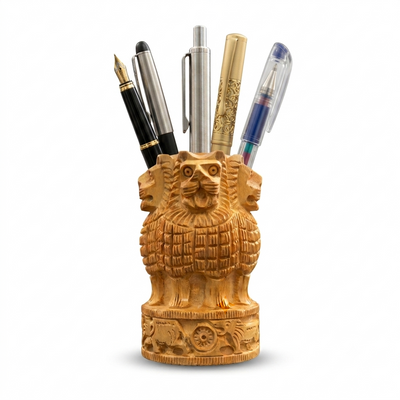 Ashoka Hand-Carved Wooden Pen Holder (PREPAID ONLY)