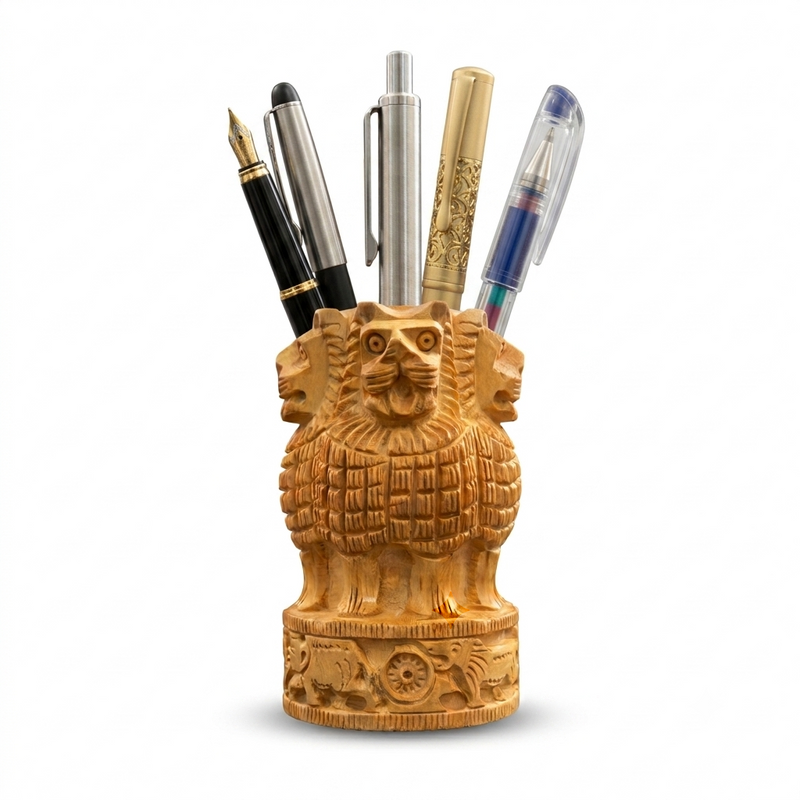 Ashoka Hand-Carved Wooden Pen Holder (PREPAID ONLY)