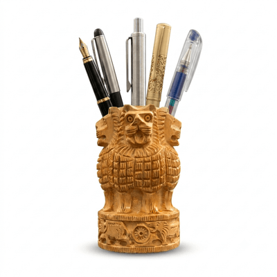 Ashoka Hand-Carved Wooden Pen Holder (PREPAID ONLY) - PICKITT MARKET