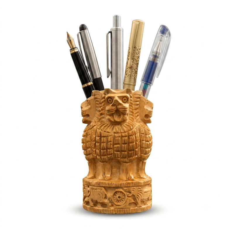 Ashoka Hand-Carved Wooden Pen Holder (PREPAID ONLY) - PICKITT MARKET