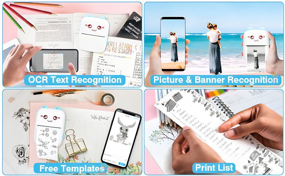 Pickitt Penguin Design Mini Portable Printer, Wireless Bluetooth Connectivity for Android & iOS System, Inkless Black and White Thermal Printer with Printing Paper Roll