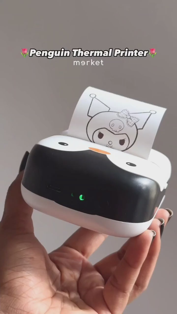 Pickitt Penguin Design Mini Portable Printer, Wireless Bluetooth Connectivity for Android & iOS System, Inkless Black and White Thermal Printer with Printing Paper Roll