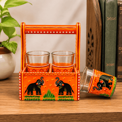 Wooden Glass Holder with 4 Glasses Showpiece (PREPAID ONLY) - PICKITT MARKET