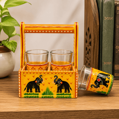 Wooden Glass Holder with 4 Glasses Showpiece (PREPAID ONLY) - PICKITT MARKET