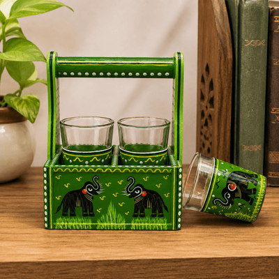 Wooden Glass Holder with 4 Glasses Showpiece (PREPAID ONLY) - PICKITT MARKET